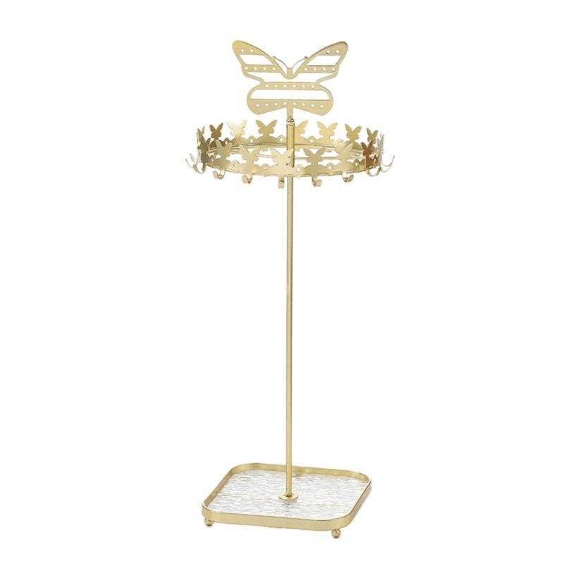 Stand Display Tempat Perhiasan Kupu-kupu Logam dengan Menara Gantung Baki