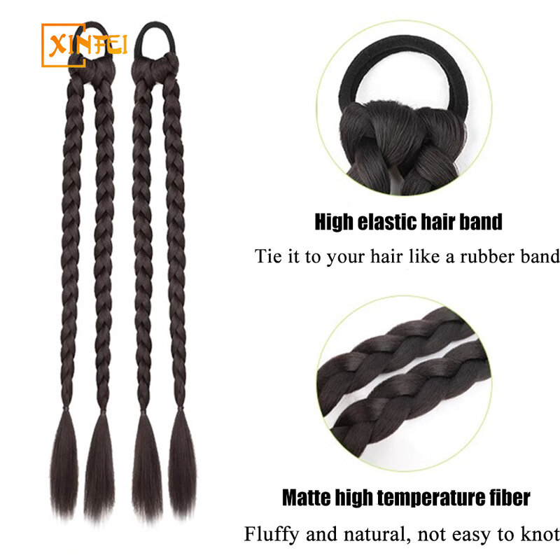 Cheveux tressés en fibre synthétique pour femmes, cheveux doux et frais, moelleux et naturels, longs et raides, double queue de cheval, haute température