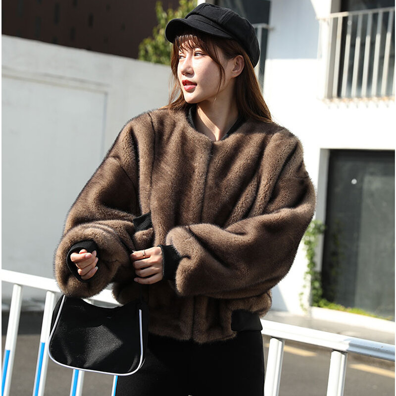 Abrigo de piel sintética de visón para mujer, ropa de abrigo peluda con cremallera, chaqueta mullida, ropa de calle, invierno, 2023