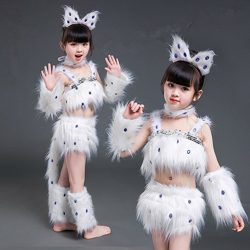 女の子のためのセクシーな白の猫のコスプレ衣装,ハロウィーンのための動物ダンスの衣装