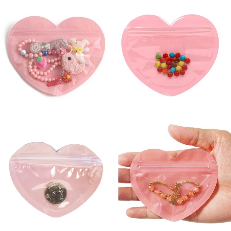 100 pezzi sacchetti per gioielli con cerniera a forma cuore, forniture per imballaggio regalo per piccole imprese,