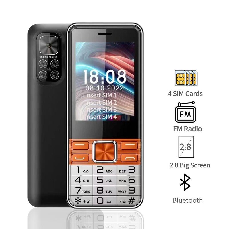 Four Sim Card Feature Elderly Mobile Phone 2.8" Big Display Large Push Button Big Battery Java Quick Dial Ebook Low Cheap Price
