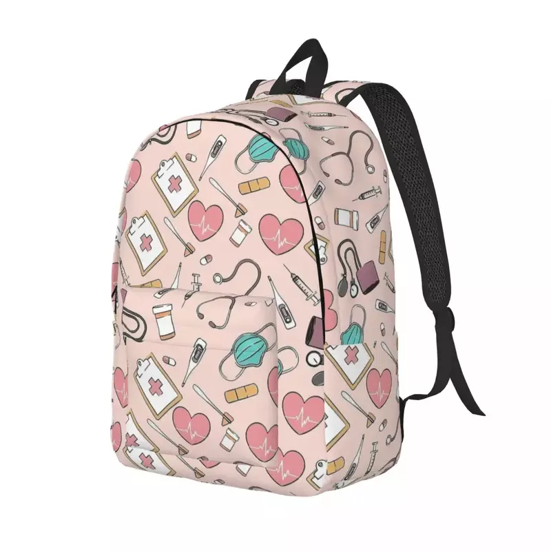 Fabric Pink Nurse Med Backpack Middle High College School Student Bookbag Men Women Canvas Daypack Sports