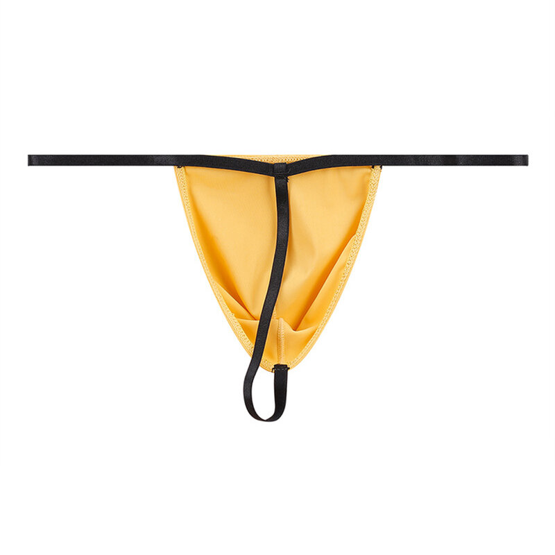 Seksowne męskie lodowy jedwab jednolity kolor majtki stringi paski Spaghetti majtki stringi z niskim stanem z gąbką uwypuklającą kalesony Bikini