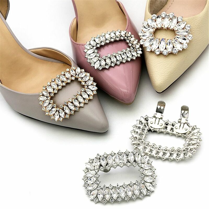 女性のための結婚式の靴クリップ,ラインストーンとクリスタルの装飾が施された魅力的なハイヒールのパンプス,1個