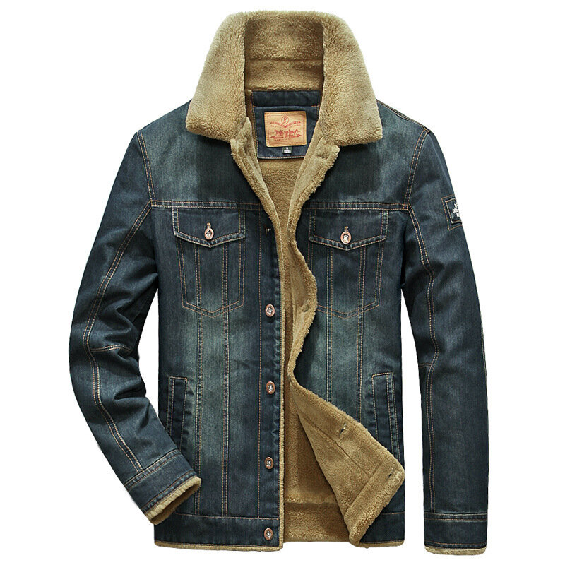 Men's Denim Jacket Fleece Thick Winter Warm Windbreaker Casual Multi-pockets Outwear Jeans Coat Streetwear Male Cowboy Clothing