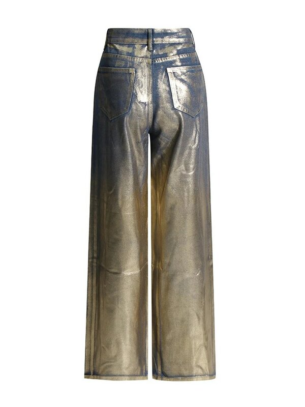Luźne spodnie na co dzień z kolorowym blokiem twotwwinstyle dla kobiet z wysokim stanem zapinany na guziki Streetwear z prostymi nogawkami damskie modne nowość