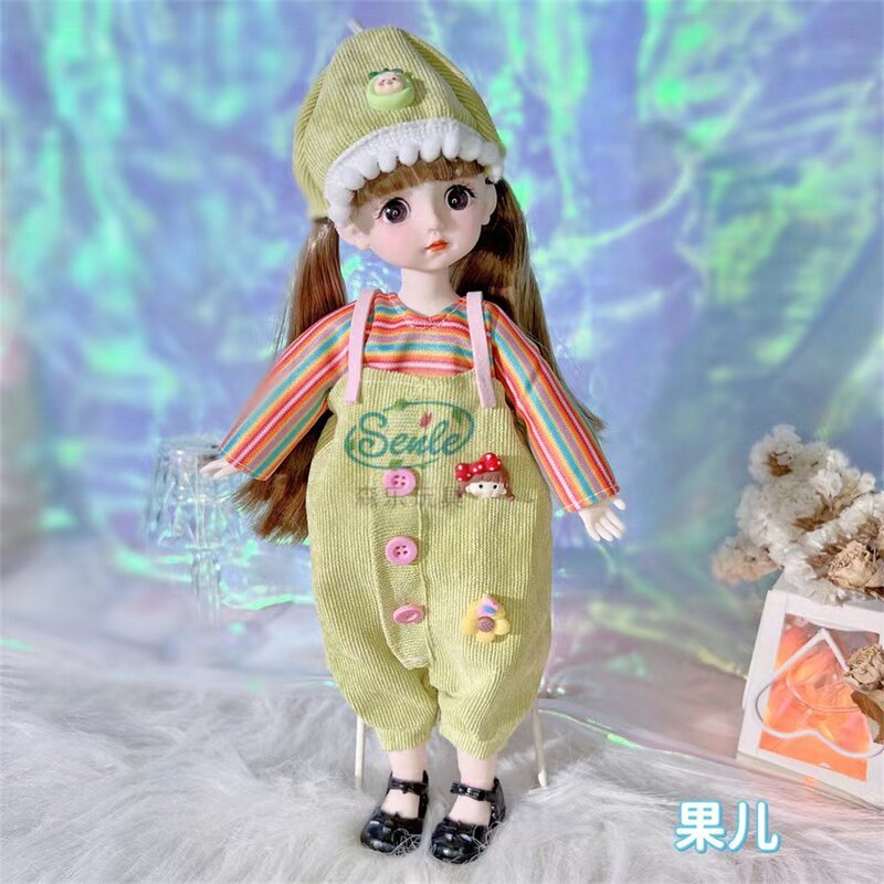 Boneca articulada com roupas para meninas, olhos castanhos loiros, brinquedos articulados para crianças, conjuntos esféricos, 1:6 BJD