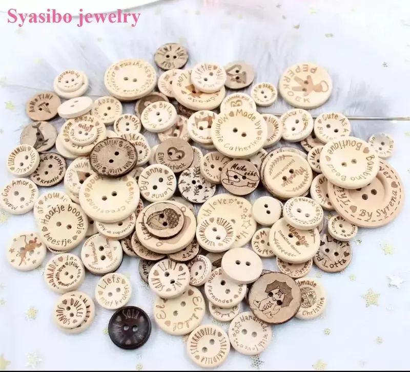 Syasibo jewelry 100pcs30mm Unfinished custom plain Personalized wooden button with your own message or shop name 1.2" - AD0077