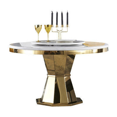 Hot Large Shine Gold Frame Mirror Round Marble Top Metal Dining Table For Dining Room Furniture
