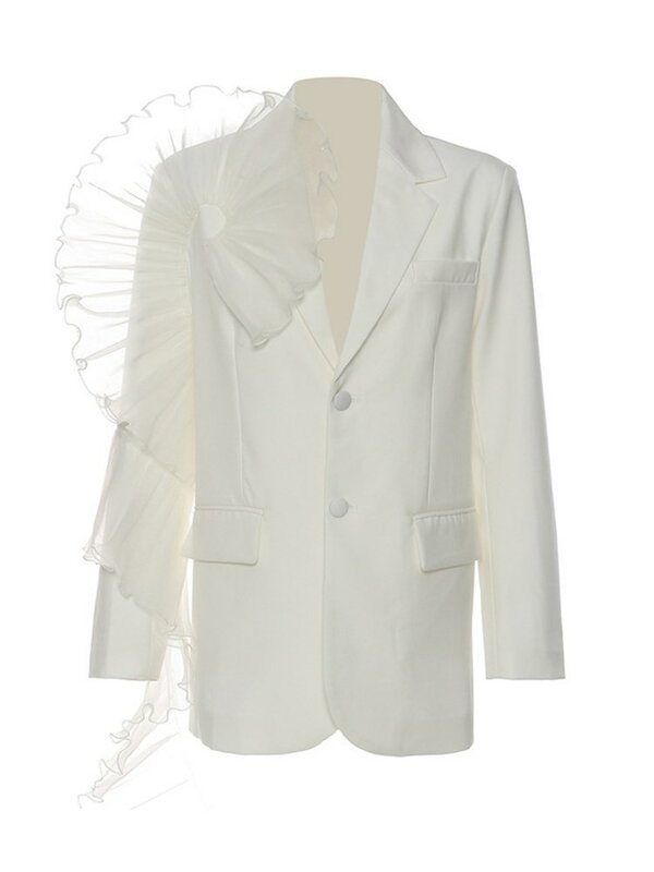 KBQ-Blazer elegante de malla de retazos para mujer, chaqueta lisa de manga larga con cuello con muescas, empalmada, ropa de moda