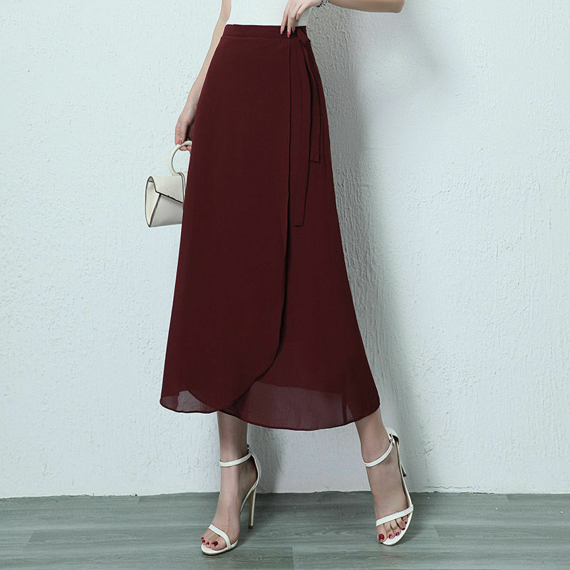 Elegancka jednokolorowa długa sukienka z wysokim stanem lato Vintage 2024 Temperament odzież damska moda damska sznurowana spódnica trapezowa