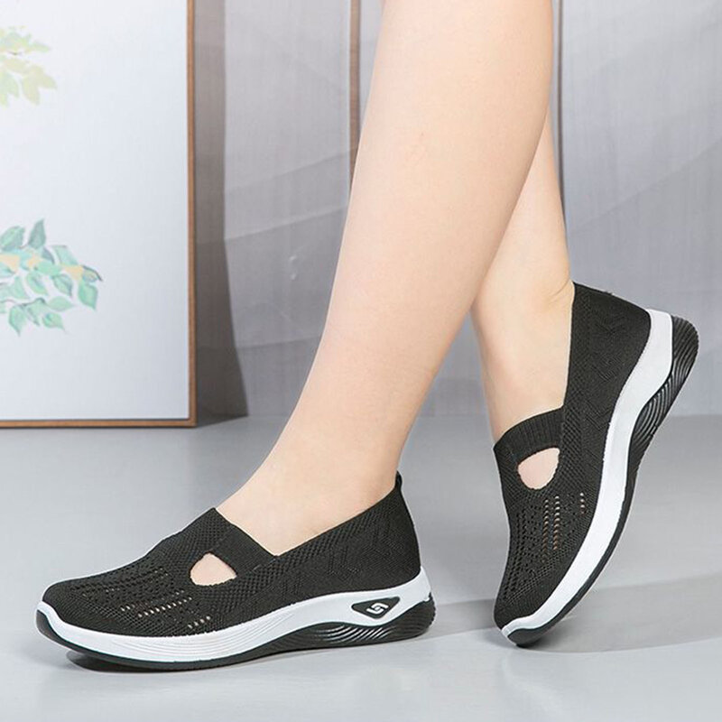 حذاء شبكي مسطح القاع للنساء ، أحذية رياضية للمشي المسنين ، مناسبة للتخييم ، داخلي