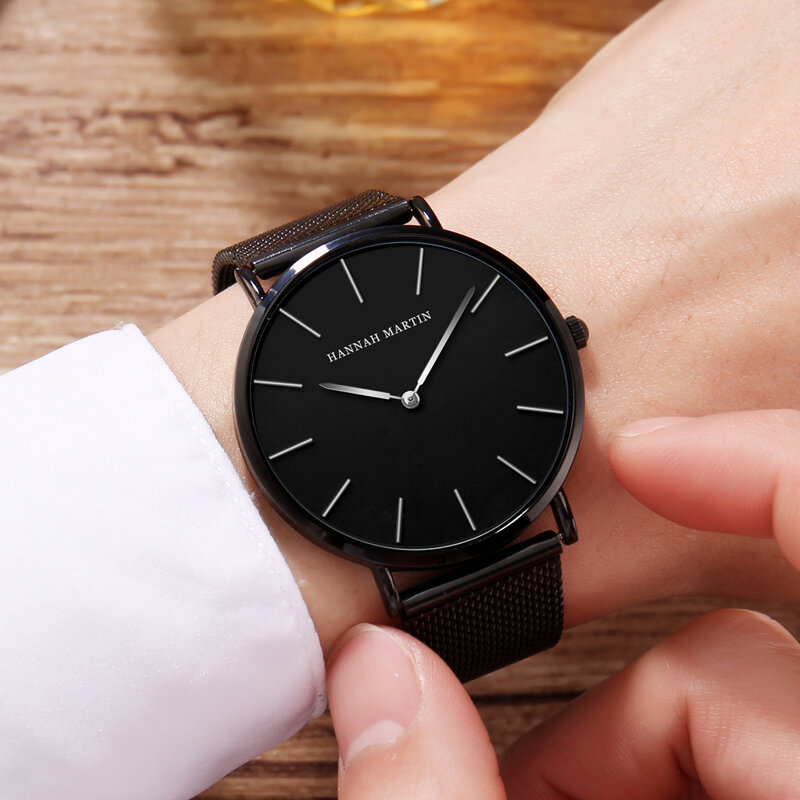 ساعة يد عصرية بسيطة للرجال هانا مارتن من أفضل العلامات التجارية اليابانية ذات تصميم كلاسيكي فاخر ساعات معصم كوارتز رفيعة للغاية للرجال