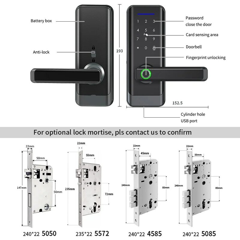 Tuya App Wifi Keycard Digitale Biometrische Vingerafdruk Elektrische Deurslot Waterdicht Cerradura Inteligente Smart Deurslot Beveiliging