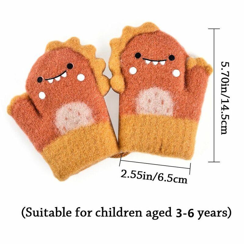 Winter Soft Hanging Neck Children Kids Gloves Thick Warm Knitted Mittens CuteFor 3-6 Years Old