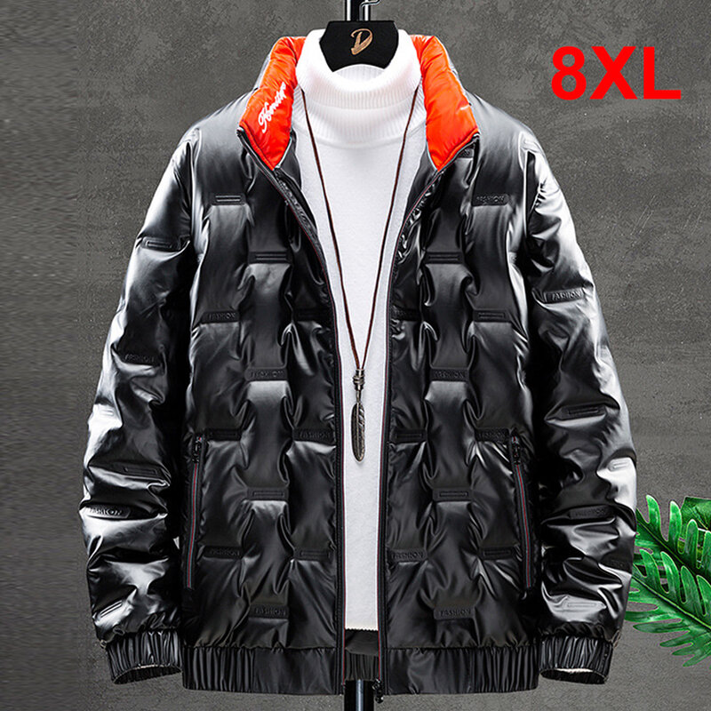 Piumino luminoso uomo inverno piumini spessi Plus Size 8XL moda Casual colletto alla coreana giacca luminosa maschile taglia grande 8XL