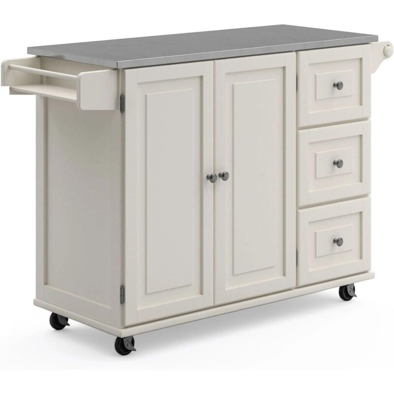 en Cart with Stainless Steel Metal Top Rolling Mobile Kitchen Island with Storage and Towel Rack 54 Inch W