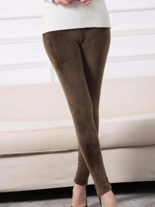YSDNCHI Legging Beludru Musim Dingin Celana Panjang Hangat Dua Sisi Celana Pensil Wanita Celana Elastis Lembut Ramping Ketat