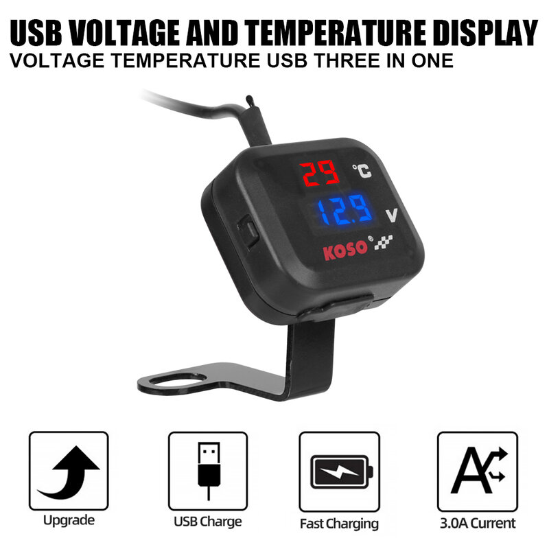 Monitor keselamatan sepeda motor 24V 12V USB pengisi daya 3.0 Voltmeter termometer tes Meter instrumen aksesori Cluster Universal