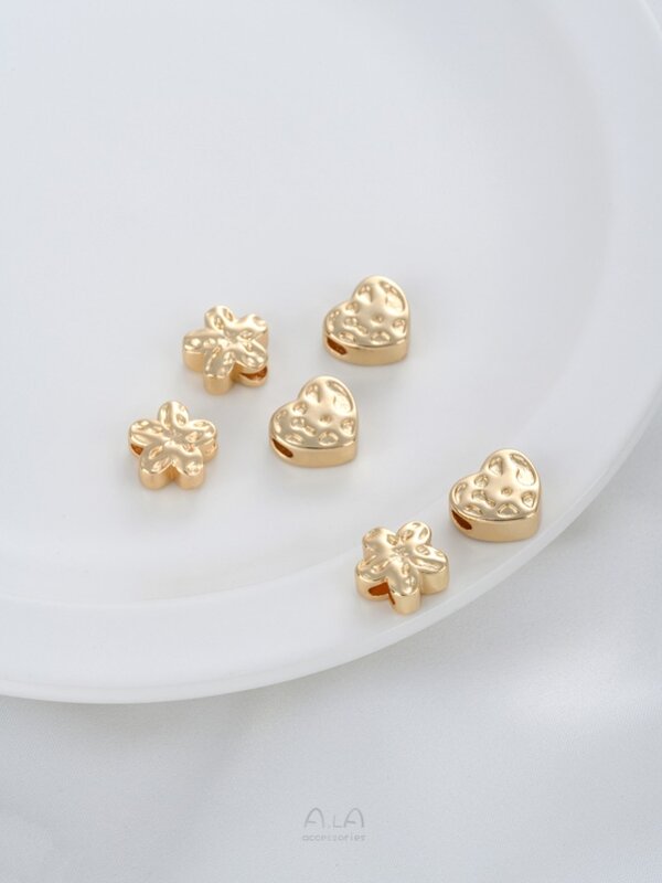 Manik lubang besar hati bunga Plum cekung dan cembung isi emas 14K Aksesori Perhiasan gelang manik-manik buatan tangan Diy