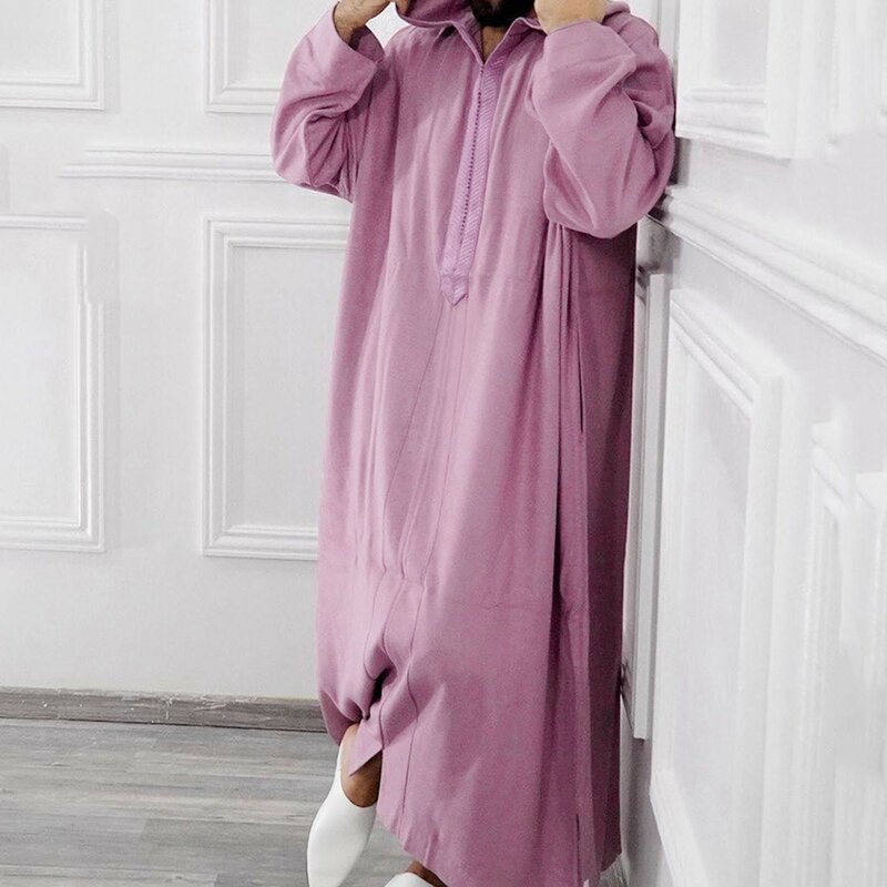 Мужская мусульманская одежда с капюшоном Средневосточный исламский арабский стиль винтажная свободная с длинным рукавом на шнурке однотонная модная мужская одежда