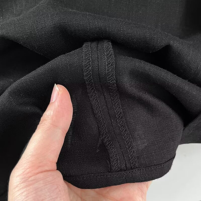 KEYANKETIAN-Blusa fina de lino y algodón para mujer, camisa negra con diseño drapeado y hombro, alta calidad, novedad de 2024