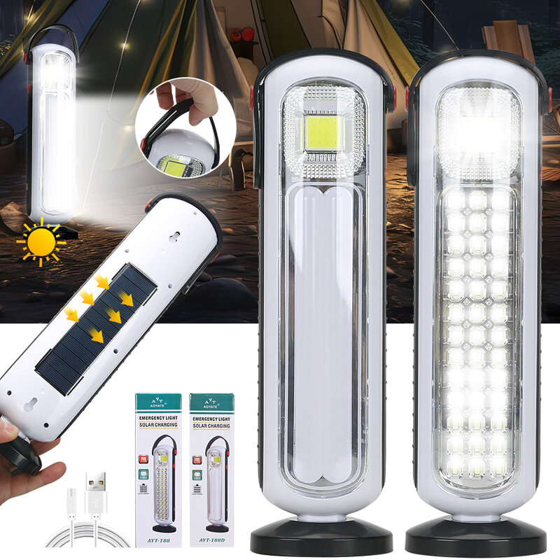 Lampe LED solaire aste à intensité variable, lanterne d'urgence extérieure, lampe de poche de camping portable, utilisation en panne de courant, 5 modes