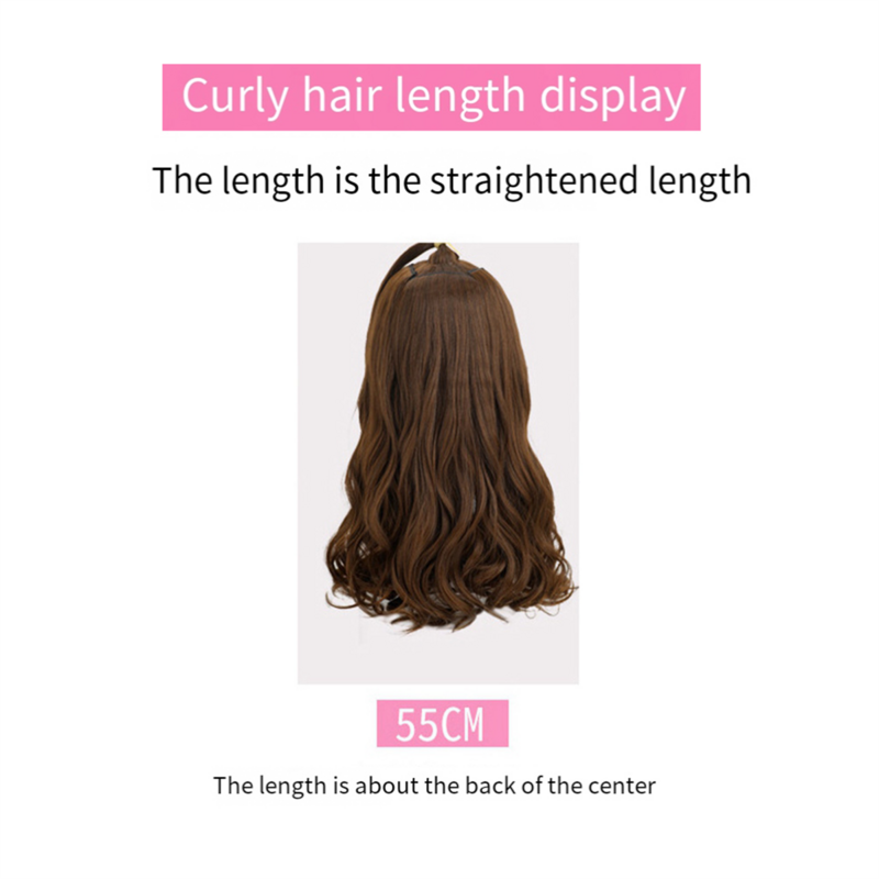 Conjunto de peruca ondulada longa, peruca encaracolada grande, cabelo preto natural, alta temperatura, fio grosso, rolo de 3 peças, 55cm