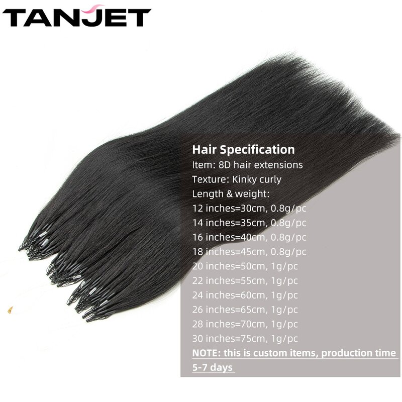 Extensões de cabelo Yaki Straight 8D para mulheres negras, cabelo humano real, anel nano natural, tecelagem, micro luz, 12-26 em