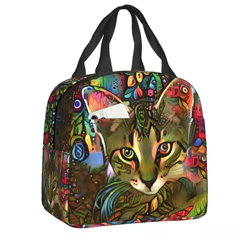 Cute Cat Painting Insulated Lunch Tote Bag Reusable Cooler Thermal Lunch Box for Women Kids School Picnic Food Container Bags