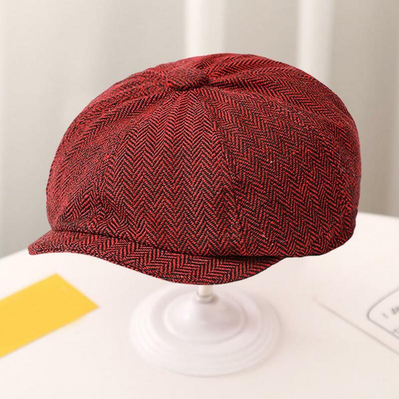 클래식 헤링본 모자 남성용 베레모 모자, 패셔너블한 헤링본 패턴, 8 각형 모자, 확장 챙이 있는 클래식 가을