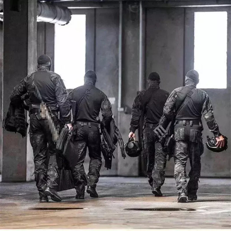 Tactical Set Men Outdoors Training Breathable Mesh Sweatshirt+Multi Pocket Cargo Pant Camo 2 Pcs Sets Combat Resistant Suits