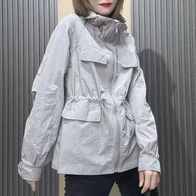 Deeptown-Chaqueta cortavientos Vintage para mujer, abrigo estético de gran tamaño con cremallera, protector solar, moda coreana, Verano