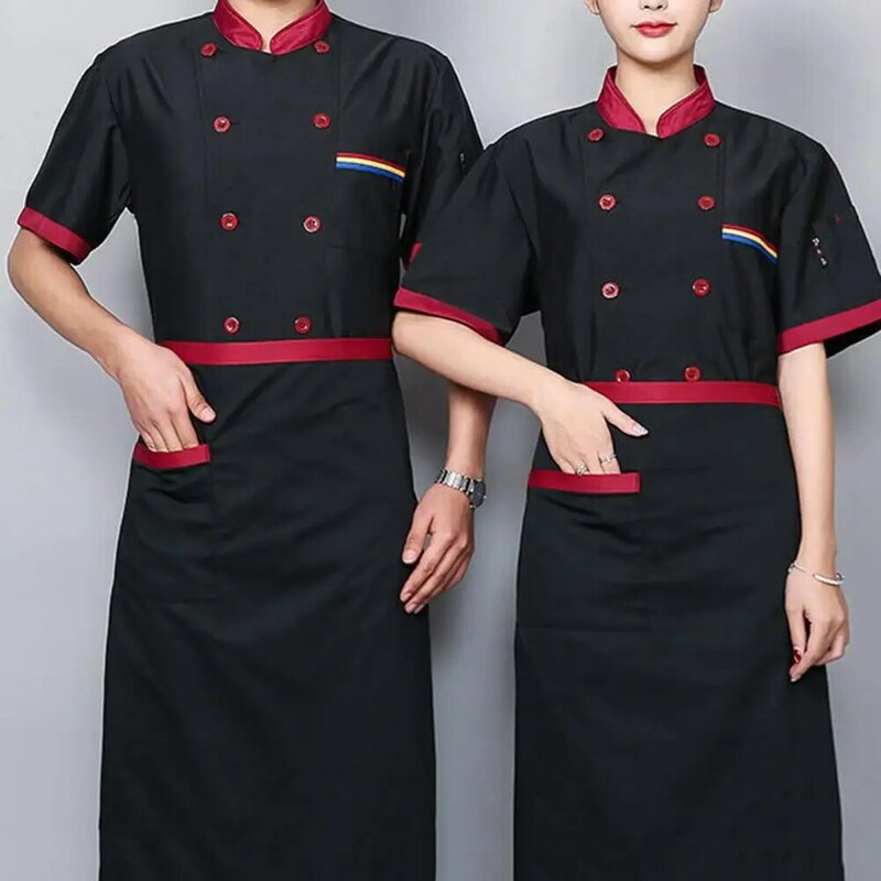 Breathable Cafe Waiter Jacket  Short Sleeve Uniform Unisex Chef Jacket  Dirt Resistance Bakery Food Service Cook Coat