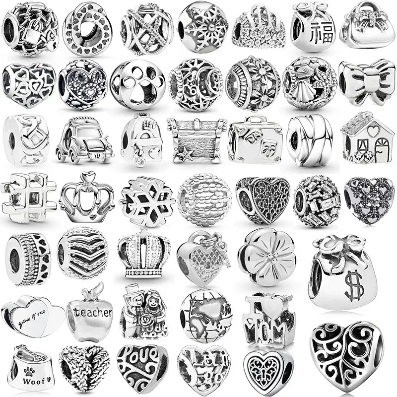 2024 Hot 925 placcato argento forma rotonda perline ciondolo per Pandora Charms braccialetto portachiavi gioielli fai da te che fanno regali di natale