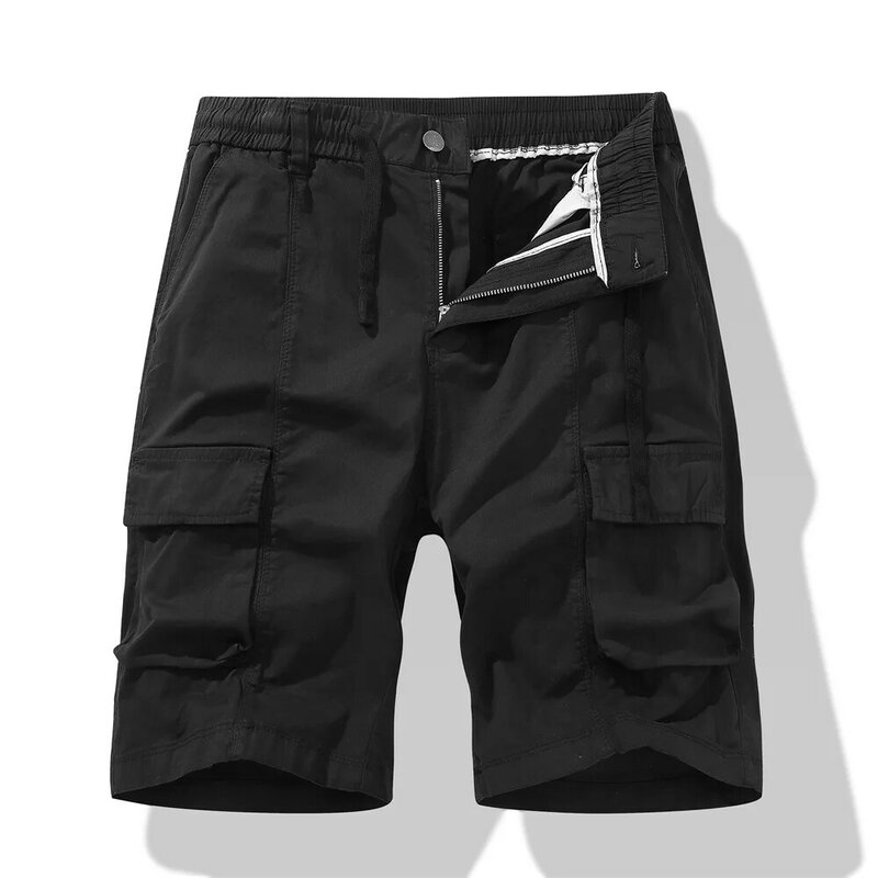 Шорты-карго мужские до колена, Классические летние хлопковые короткие штаны с несколькими карманами, хаки, болотные зеленые