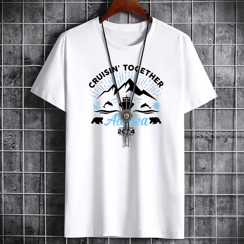 2024 Summer Men's Pure Cotton T-shirt Loose and Comfortable Pure Cotton Casual Printing Short sleeved Top Fashion Street Wear