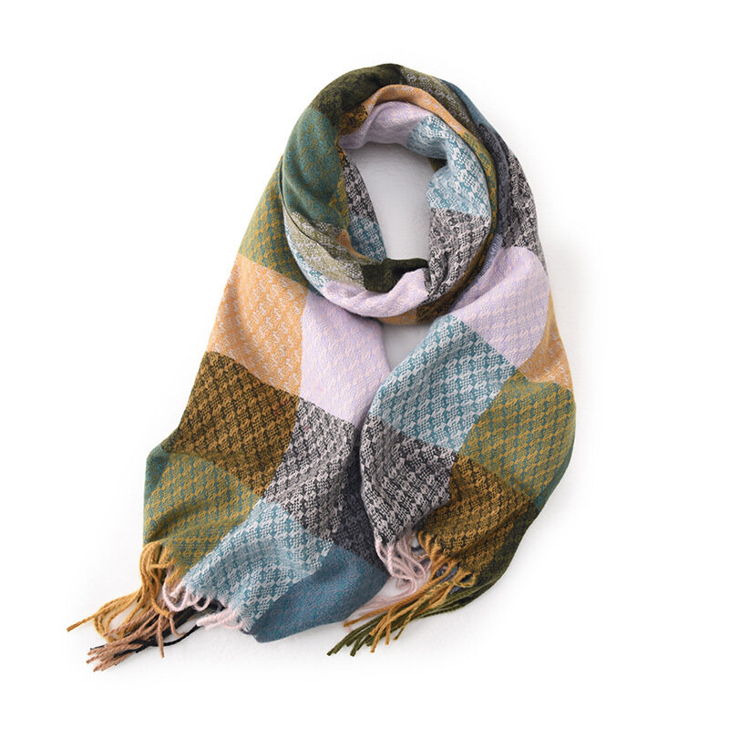 2023 Herbst und Winter kontrastierende Farben Gitter koreanische Quasten Schal Frauen Verdickung warme Mode pendeln langen Schal