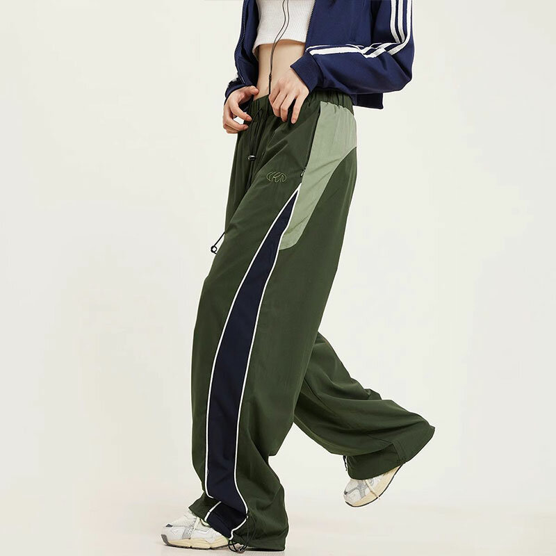 Элегантные модные облегающие брюки в стиле Харадзюку, Свободные повседневные спортивные универсальные брюки с широкими штанинами, прямые брюки с карманами в стиле пэчворк