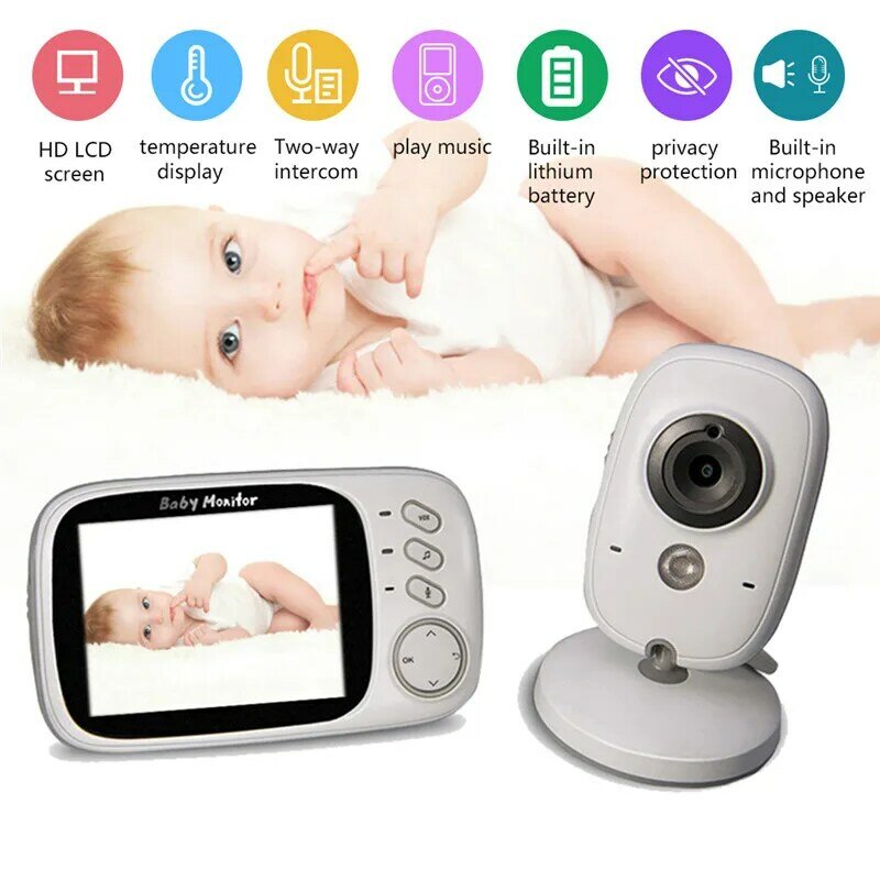 Babyfoon Babá Babyfoon Babá Sem Fio, Baby m onito R, 2,4 GHz, Display LCD de 3,2 ", Áudio De 2 Vias, Sono