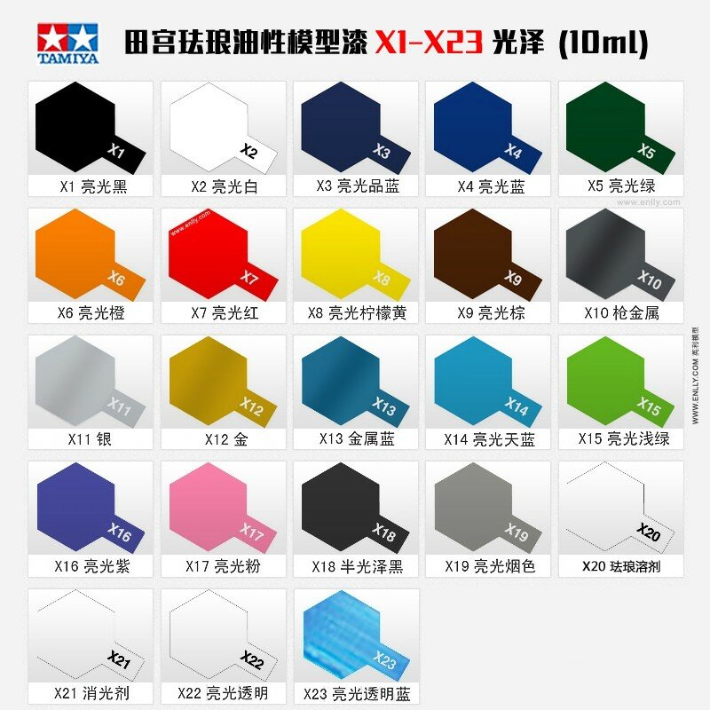 ชุดสีทามิยะเคลือบน้ำมันสีสดใส X1-X24ขนาด10มล. 11