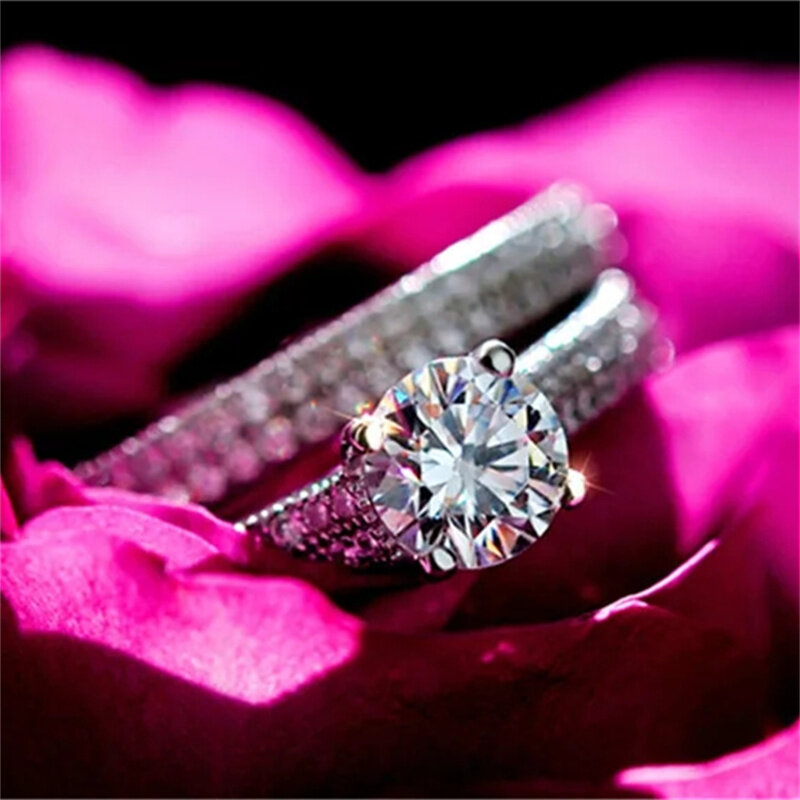 CC-Duplo Anéis Empilháveis para Mulheres, Conjuntos De Noiva, Anel De Noivado De Casamento, Acessório De Jóias, Cor Prata, CC634, Moda