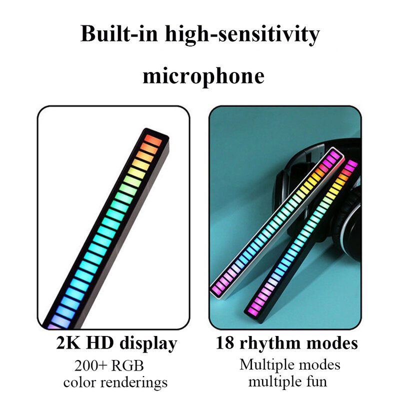 Rgb Activated Music Rhythm Lamp Bar Sound Control Led Ambient Usb Lichten Usb Oplaadbare Kleurrijke Omgevingslicht