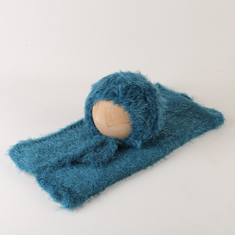 Vintage Stretch Knit Fuzzy Wrap, Cobertor de tecido de lã, Recém-nascido Fotografia Prop, Baby Swaddle Set, Bonnet, Photo Shoot