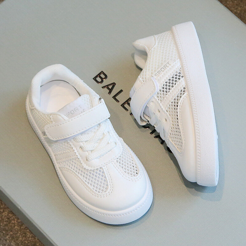 Children White Shoes 2024 Summer Boys Sport Shoes Breathable Girls Casual Board Shoes Hollow Out Large Child Net Sneakers Kids