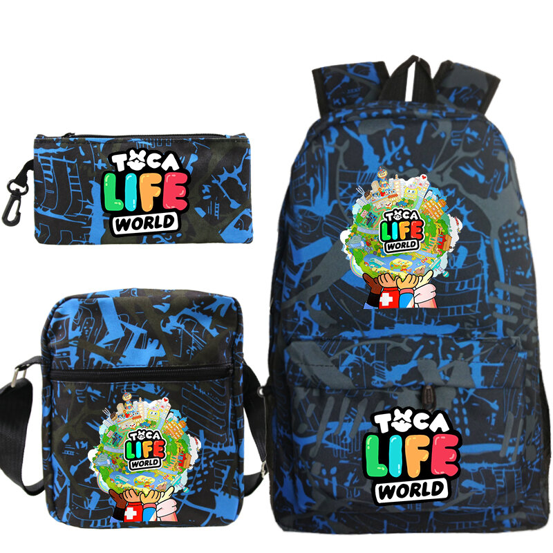 Mochila de Anime Toca Life World para mujer, bolsa de viaje para ordenador portátil, juego Toca Boca Life World, mochilas escolares, 3 unidades por juego