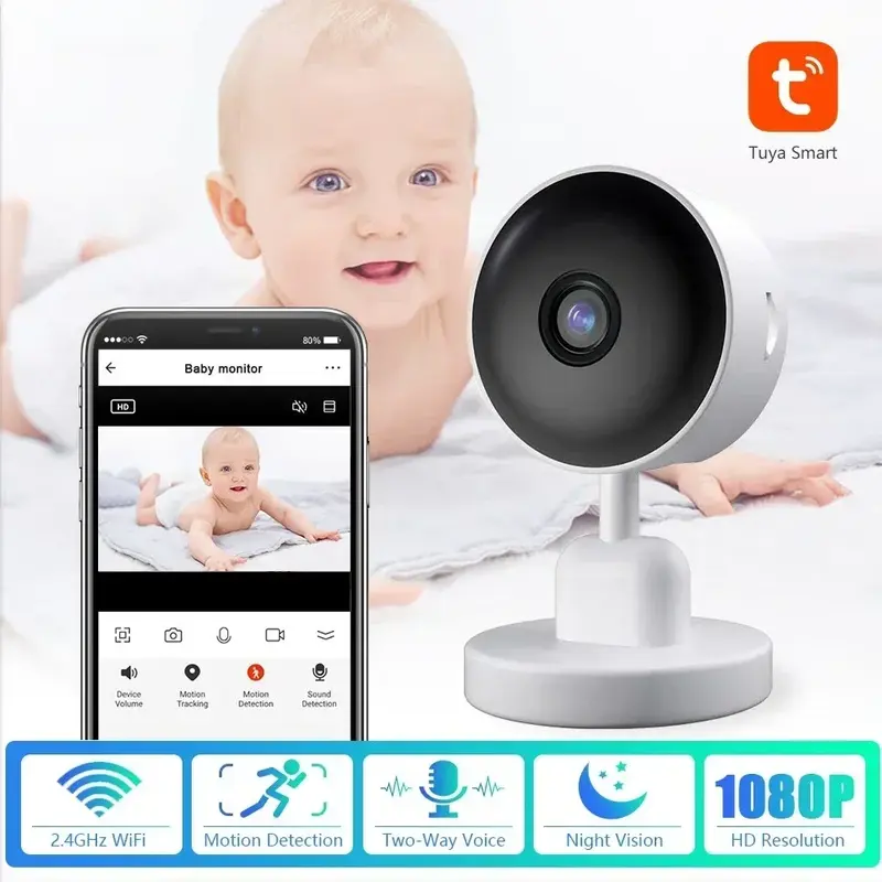Minicámara inalámbrica Tuya, Monitor de bebé, seguridad del hogar, Audio bidireccional, detección de movimiento, visión nocturna infrarroja, IP