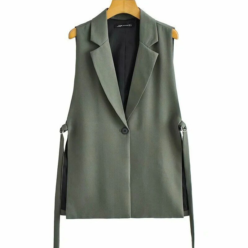 Chaleco dividido decorativo con cordones para mujer, chaqueta Vintage sin mangas, prendas de vestir exteriores, traje elegante, Tops, ropa