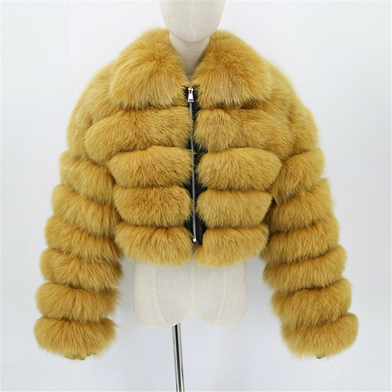 Kunstpelz-Mantel für Frauen, kurzer Polo-Kragen, Faux-Fox-Haar, Langarm, gespleißter Damen mantel, neue Mode, 2023